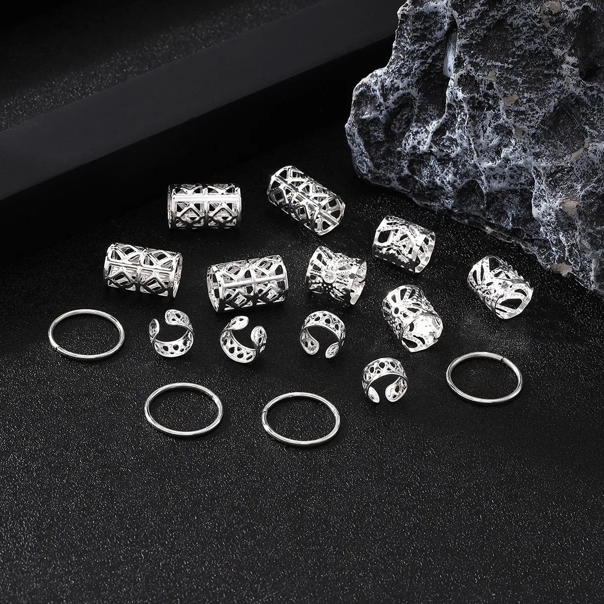 80pcs Hollow Out Hair Ring Dreadlocks Beads Hair Braid Rings Clips Dread Locks Hair Braiding Metal Cuffs Decoration/Accessories