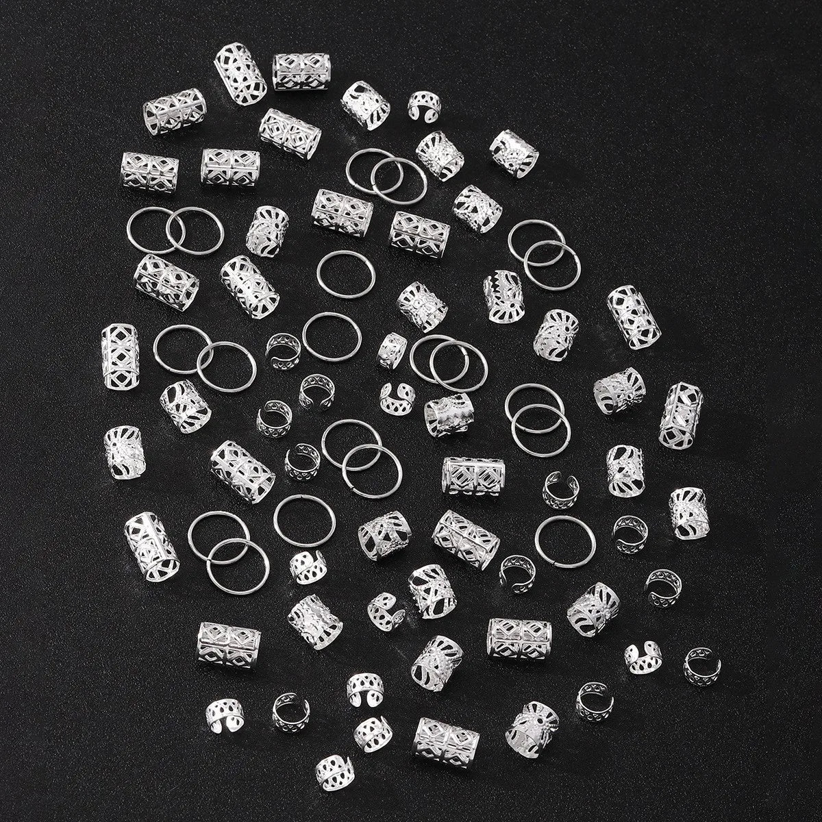 80pcs Hollow Out Hair Ring Dreadlocks Beads Hair Braid Rings Clips Dread Locks Hair Braiding Metal Cuffs Decoration/Accessories