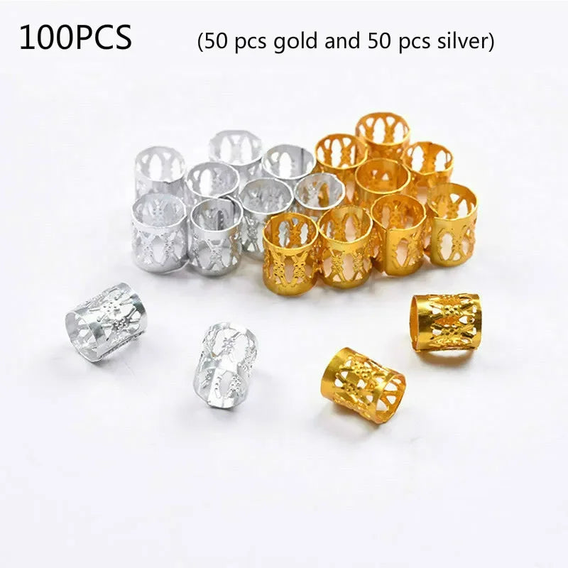50-200 Pcs Gold/Silver  Hair Braid Dreadlock Beads Cuffs Rings Tube Accessories Hoop Circle Approx 8-18mm Inner Hole Hair Rings