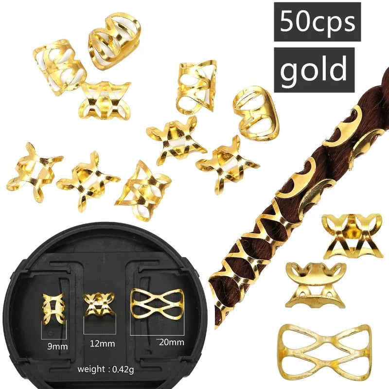 50-200 Pcs Gold/Silver  Hair Braid Dreadlock Beads Cuffs Rings Tube Accessories Hoop Circle Approx 8-18mm Inner Hole Hair Rings