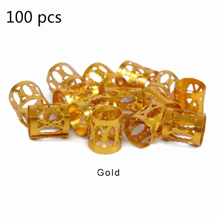 50-200 Pcs Gold/Silver  Hair Braid Dreadlock Beads Cuffs Rings Tube Accessories Hoop Circle Approx 8-18mm Inner Hole Hair Rings