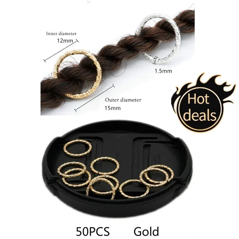 50-200 Pcs Gold/Silver  Hair Braid Dreadlock Beads Cuffs Rings Tube Accessories Hoop Circle Approx 8-18mm Inner Hole Hair Rings