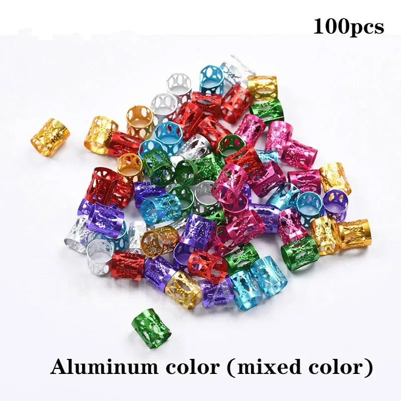 50-200 Pcs Gold/Silver  Hair Braid Dreadlock Beads Cuffs Rings Tube Accessories Hoop Circle Approx 8-18mm Inner Hole Hair Rings