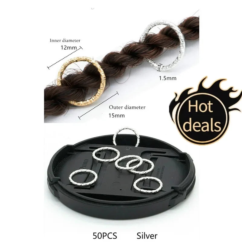 50-200 Pcs Gold/Silver  Hair Braid Dreadlock Beads Cuffs Rings Tube Accessories Hoop Circle Approx 8-18mm Inner Hole Hair Rings