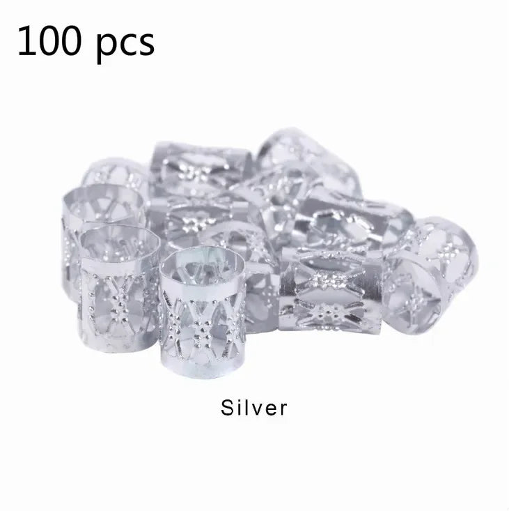 50-200 Pcs Gold/Silver  Hair Braid Dreadlock Beads Cuffs Rings Tube Accessories Hoop Circle Approx 8-18mm Inner Hole Hair Rings
