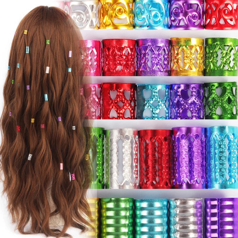 30Pcs Colorful Hair Tube Adjustable Dreadlock Dread Braids Beads Cuffs Clip for Women Men Kids Hair Accessories Styling Tools