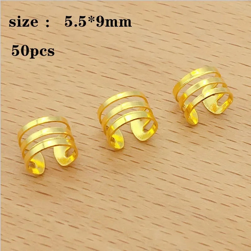 50-200 Pcs Gold/Silver  Hair Braid Dreadlock Beads Cuffs Rings Tube Accessories Hoop Circle Approx 8-18mm Inner Hole Hair Rings